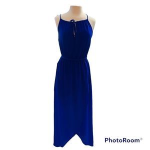 Wishful Maxi Long Halter Evening Occasion Dress Royal Blue Straps Size Large